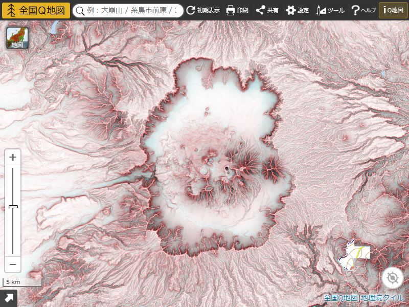 全国Q地図 - 阿蘇山周辺のMPI赤色立体地図