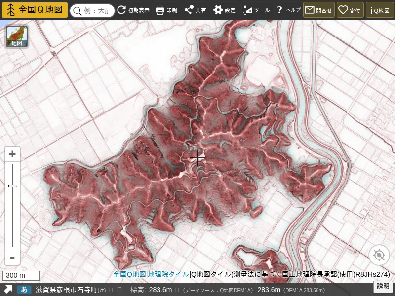 全国Q地図のMPI赤色立体地図（滋賀県彦根市）